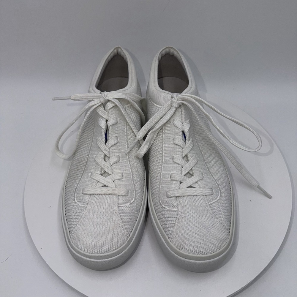 Rothy's The Lace Up Bright White Knit Fabric Shoes Womens Size 9 Sneakers - Picture 3 of 10
